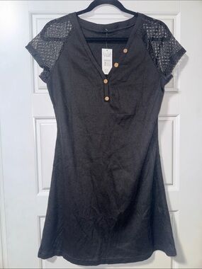 Cupshe Black Knit Dress with Lace Cap Sleeves